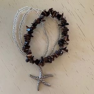 Clear Bead & Black Rock Bracelet w/ Starfish Charm